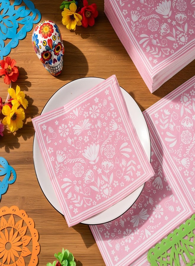 FillTouch مجموعة فيلتاش من 100 قطعة من مناديل فييستا مكسيكية، مناديل ورقية مزينة بزهرة ماندالا، زينة حفلات مكسيكية لحفلات استقبال المولود الجديد، مستلزمات حفلات عيد ميلاد مكسيكية (وردي وأبيض) - Image 5